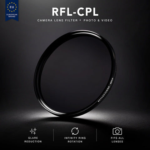 RFL-CPL circular polarizing camera filter on a blue product background