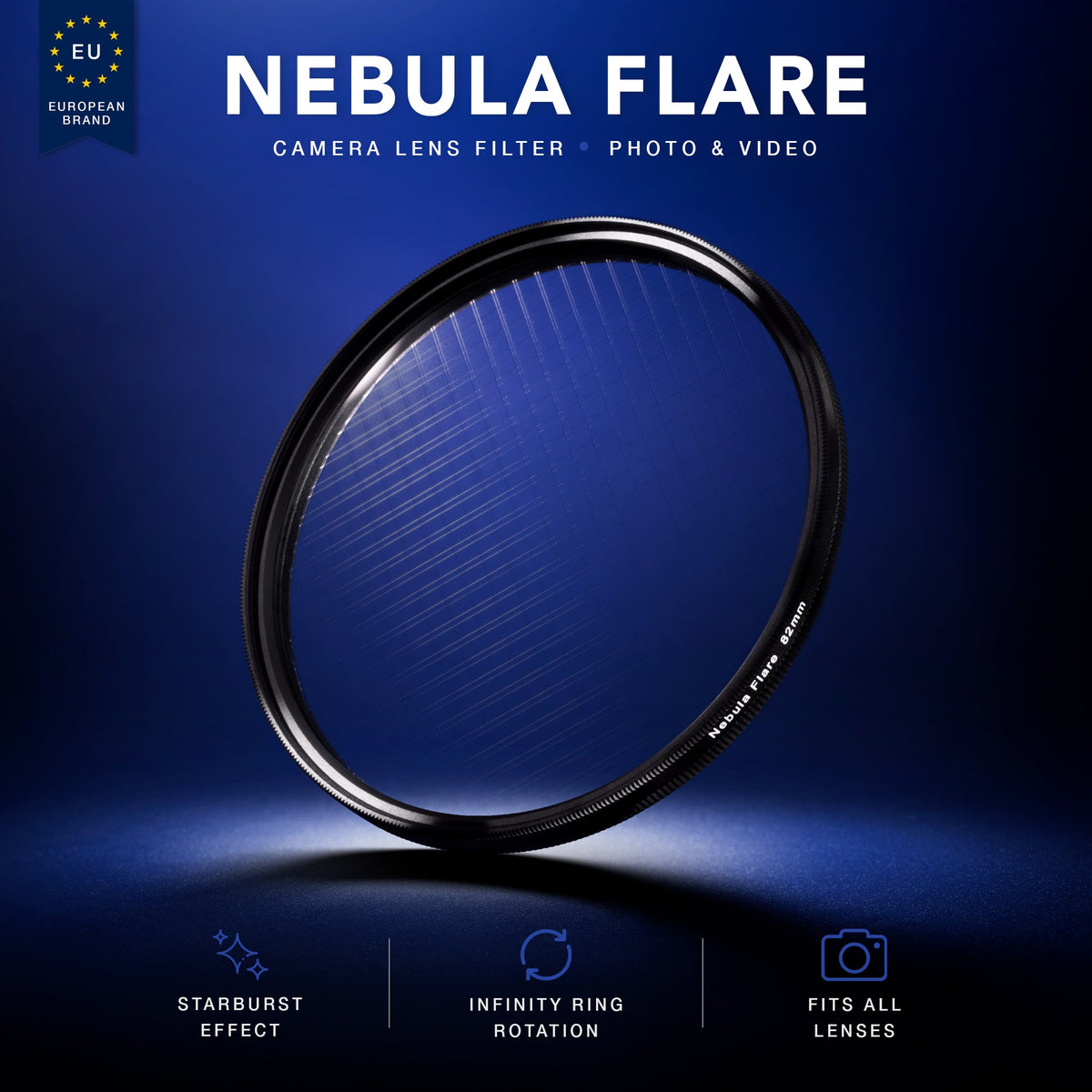 Filtro circolare Nebula Flare su uno sfondo blu da prodotto