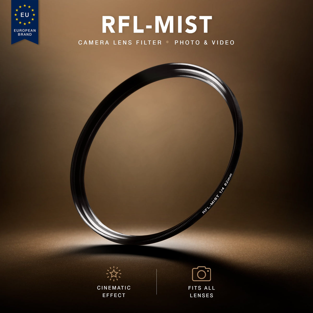 Runder RFL-Mist-Kamerafilter vor braunem Produkthintergrund